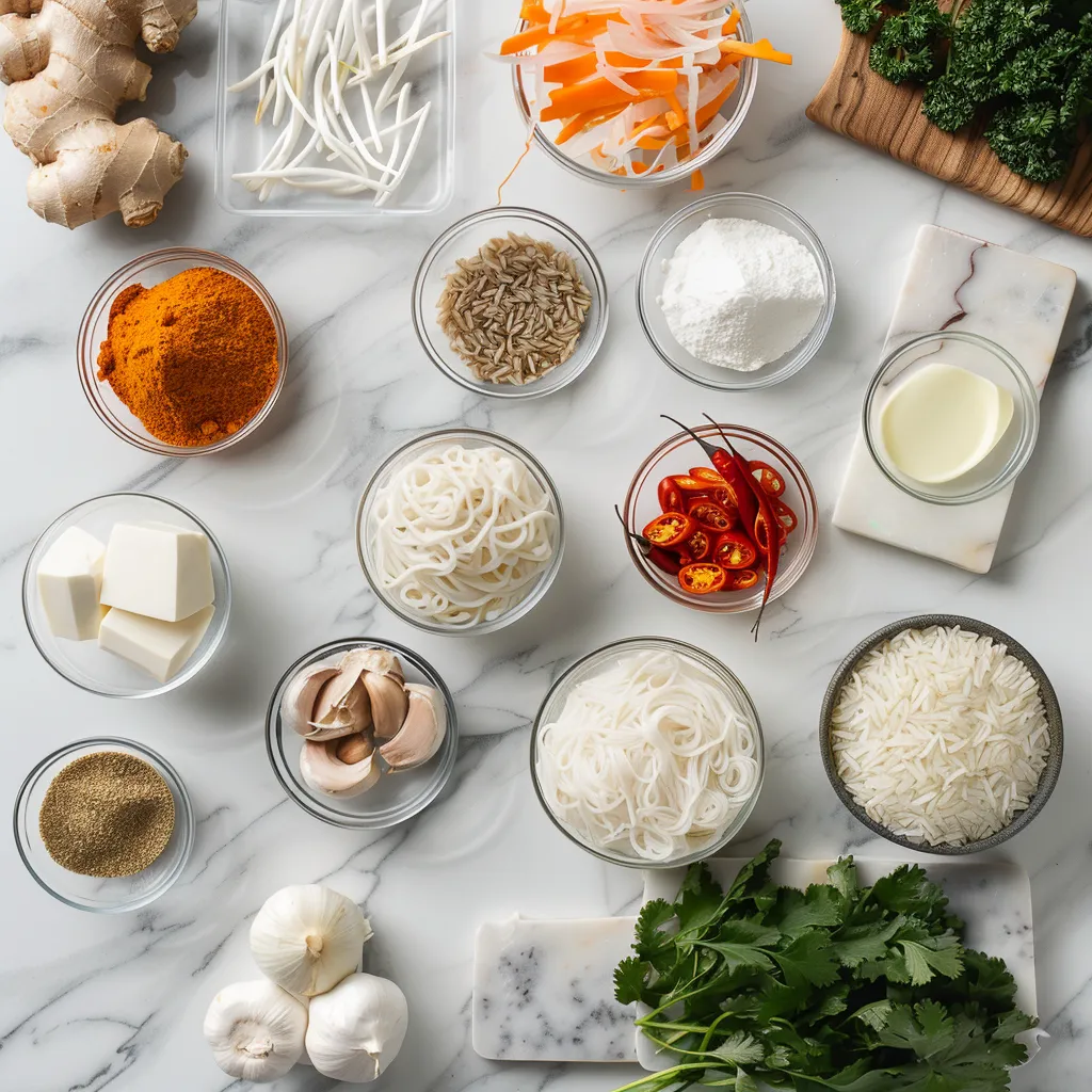 Coconut Curry Chicken Rice Noodles Golden ingredients