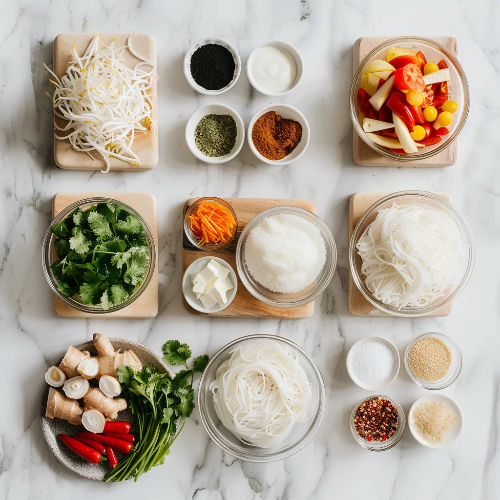 Coconut Curry Chicken Rice Noodles Golden ingredients