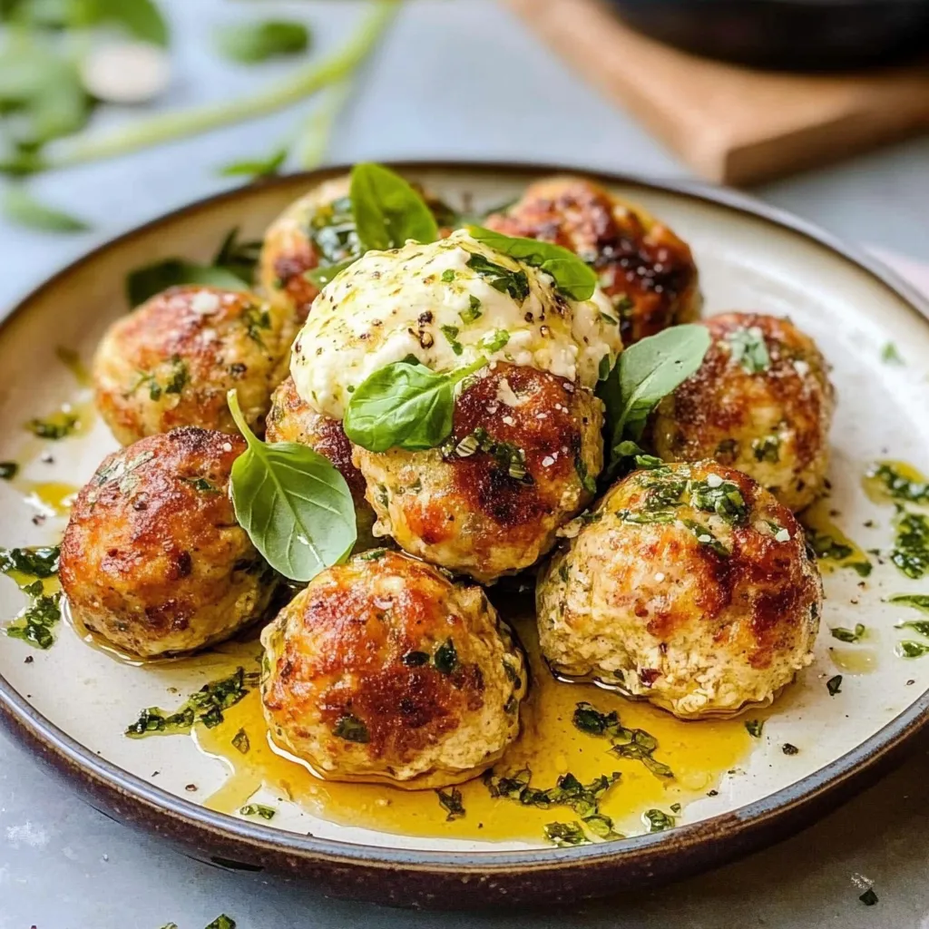 Greek Chicken Meatballs with Whipped Feta Cheese Exquisite