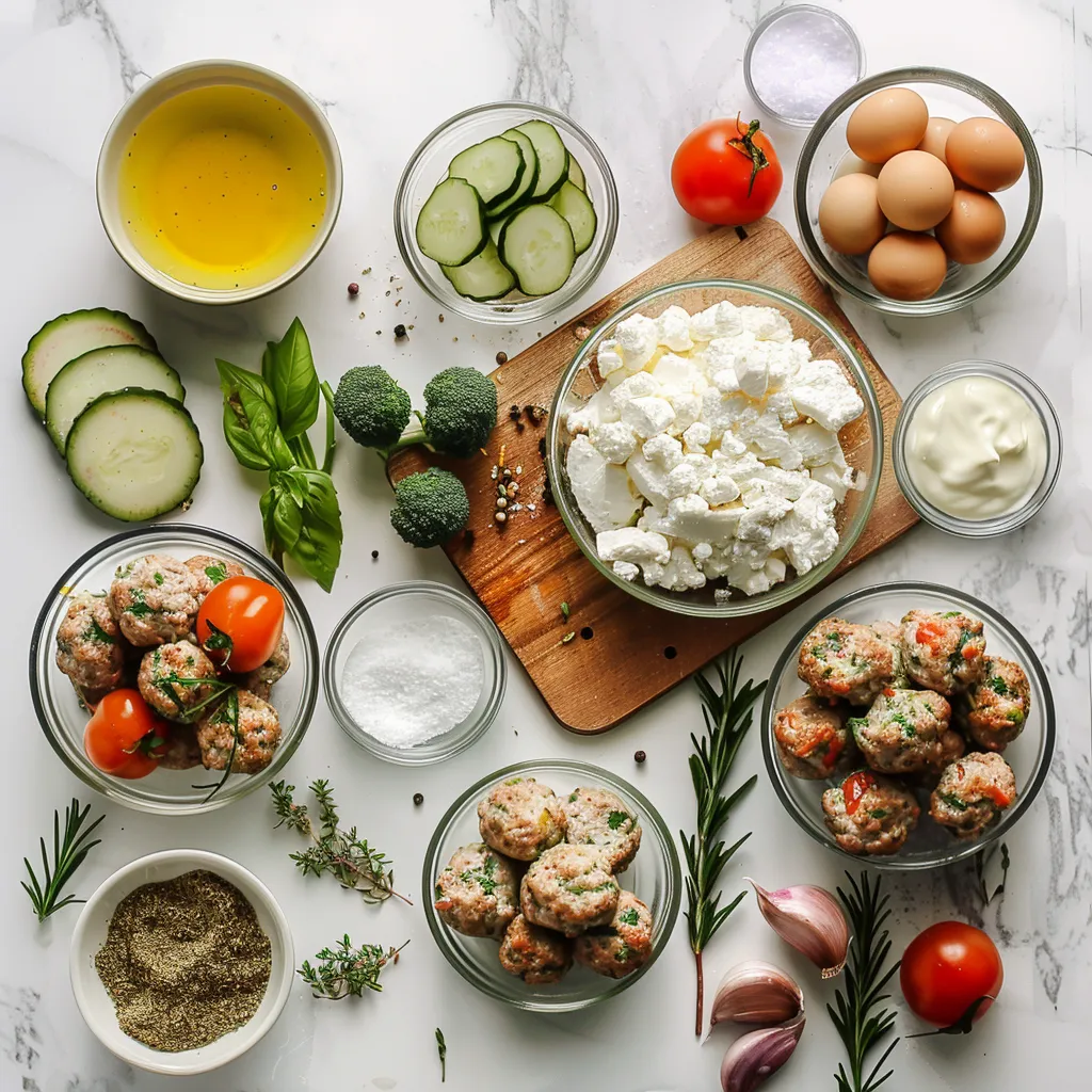 Greek Chicken Meatballs with Whipped Feta Cheese Exquisite ingredients