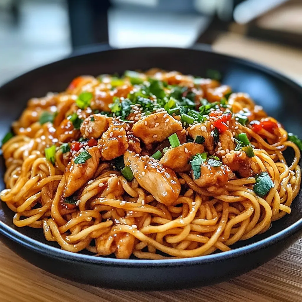 High Protein Sticky Garlic Chicken Noodles Savory