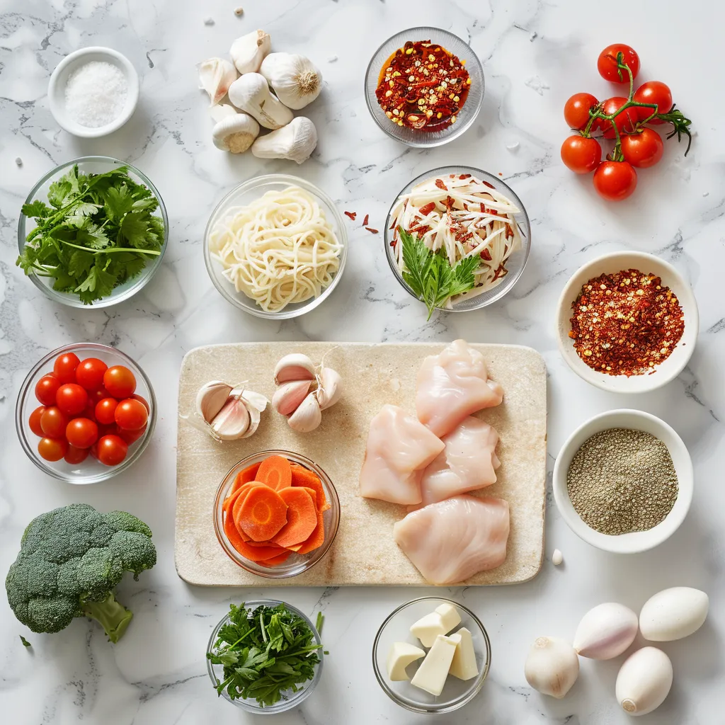 High Protein Sticky Garlic Chicken Noodles Savory ingredients