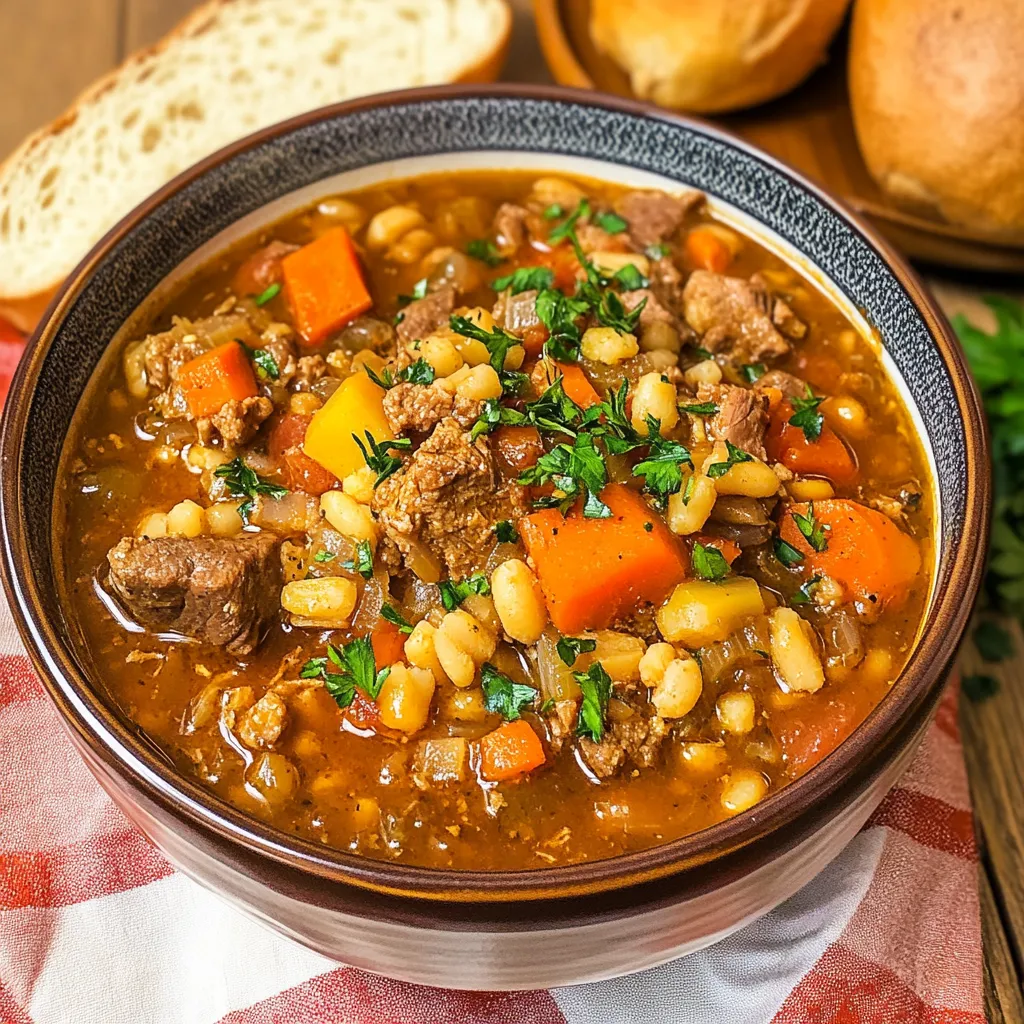 Luscious Crockpot Beef & Barley Soup