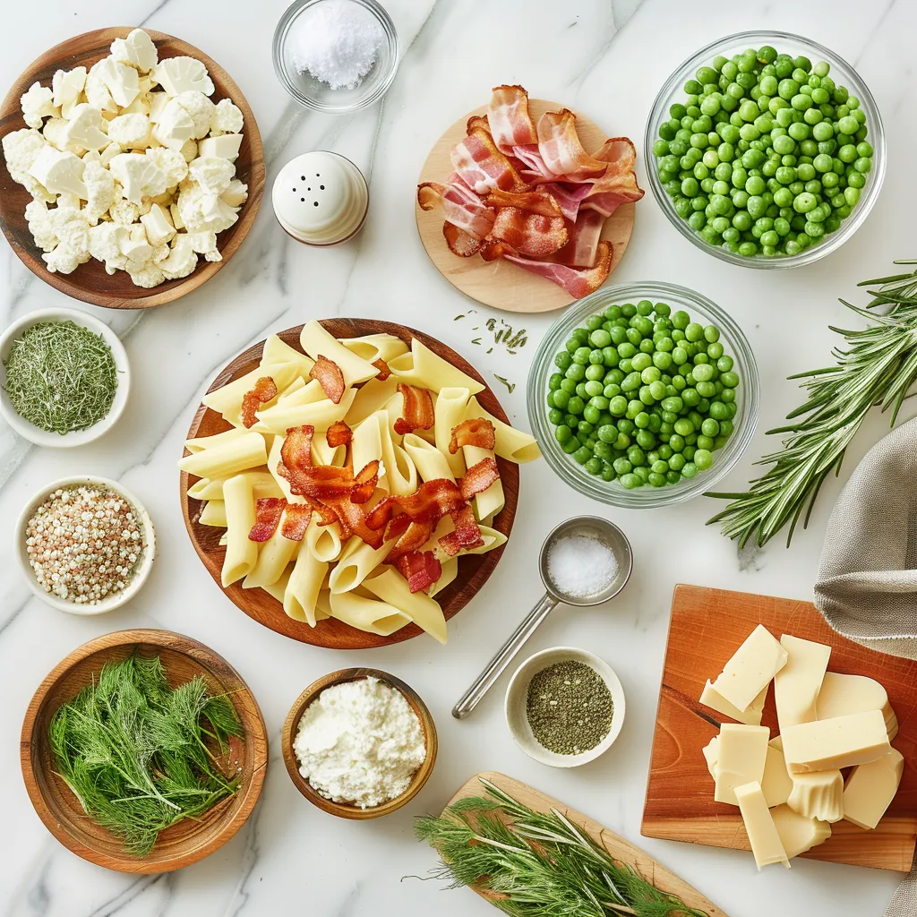 Mouthwatering Creamy Pea and Bacon Pasta Salad – A Fast Flavor Explosion ingredients