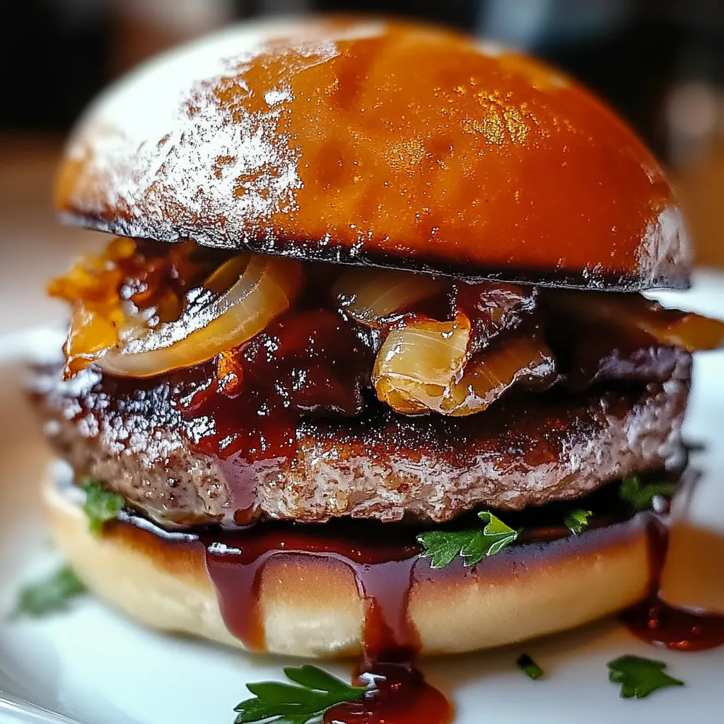 Yummy Irish Pub Burger with Guinness-Caramelized Onions