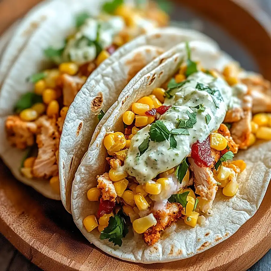 Healthy Amazing Fried Chicken Street Corn Tacos with Jalapeño Lime Ranch