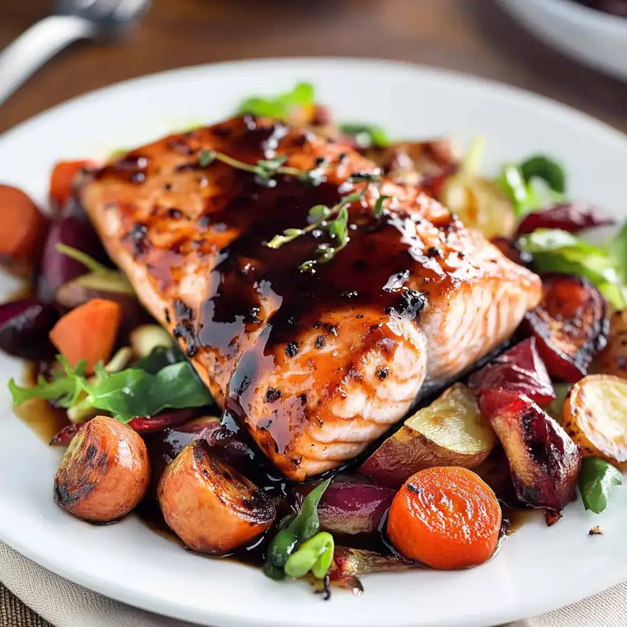 Creamy Balsamic Glazed Salmon with Roasted Vegetables — Best Comfort Food