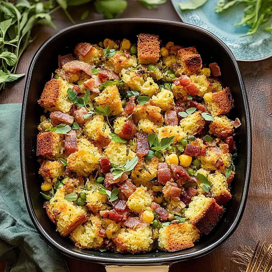 Low-Carb Irresistible Cornbread Stuffing with Bacon: A Cozy Thanksgiving Delight Recipe