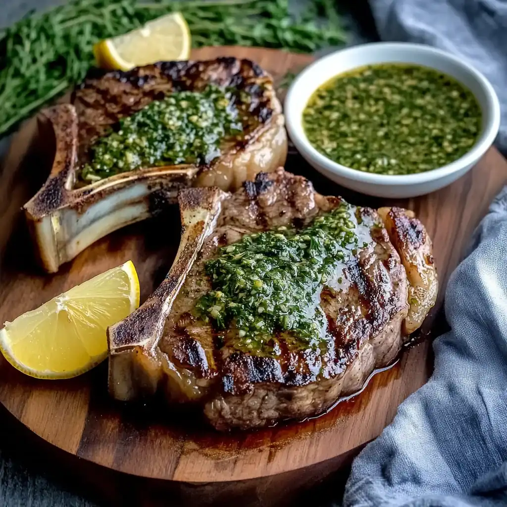 Charred Flank Steak with Zesty Lemon-Herb Butter Sauce