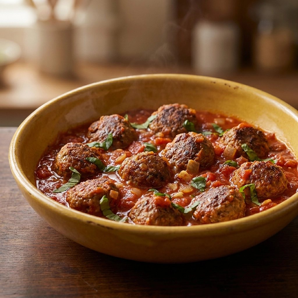 Crockpot Meatballs Recipe With Tomato Basil Blanket | Easy Slow Cooker Appetizer