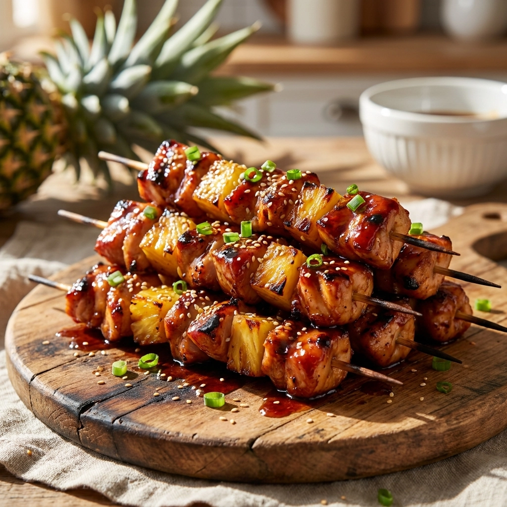 Flavorful Grilled Hawaiian Pineapple Chicken Kabobs Recipe Easy Teriyaki Skewers | Summer