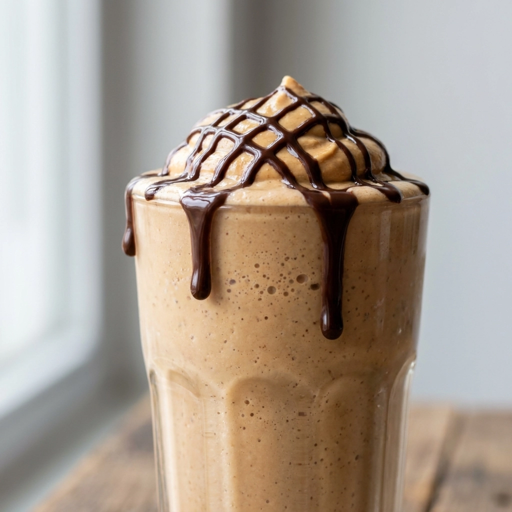 Peanut Butter Smoothie Recipe Tawny Blend With Cocoa Drizzle | High Protein Breakfast