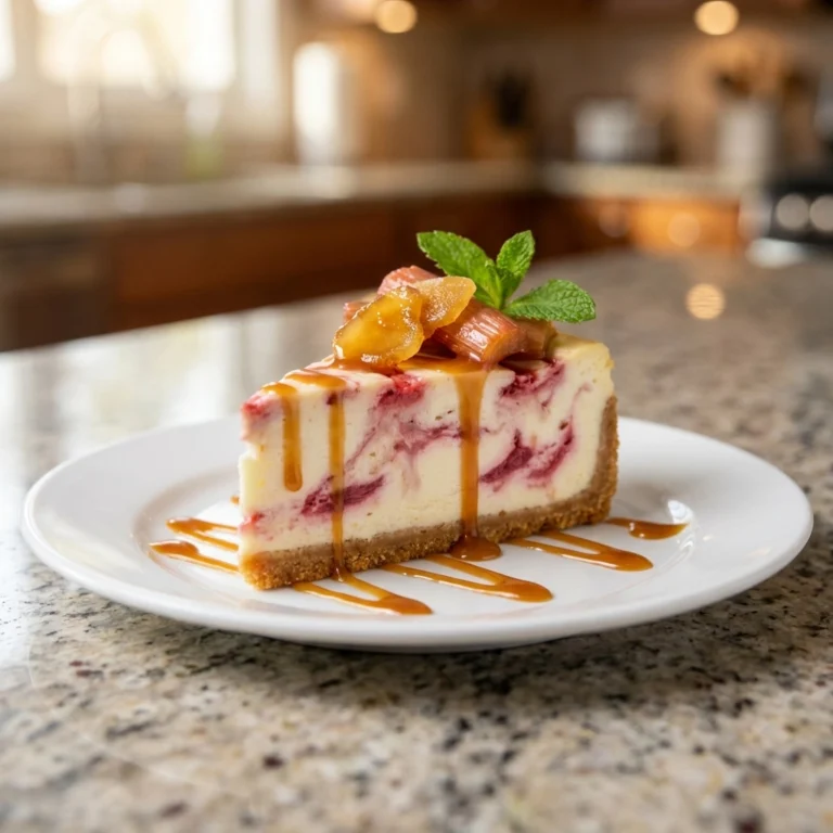 Ginger Swirled Rhubarb Cheesecake With Caramelized Topping | Spring Dessert Recipe