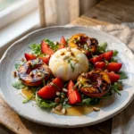 Fresh Grilled Peach and Burrata Salad Easy Recipe with Basil and Almonds | Summer Salad