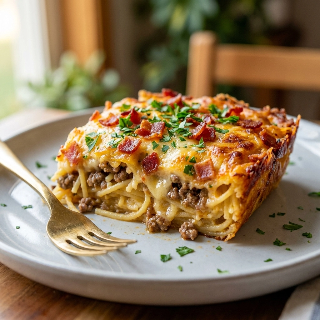 Creamy Million Dollar Spaghetti Casserole Recipe with Cheesy Bacon Crust Made Easy | Pasta Bake