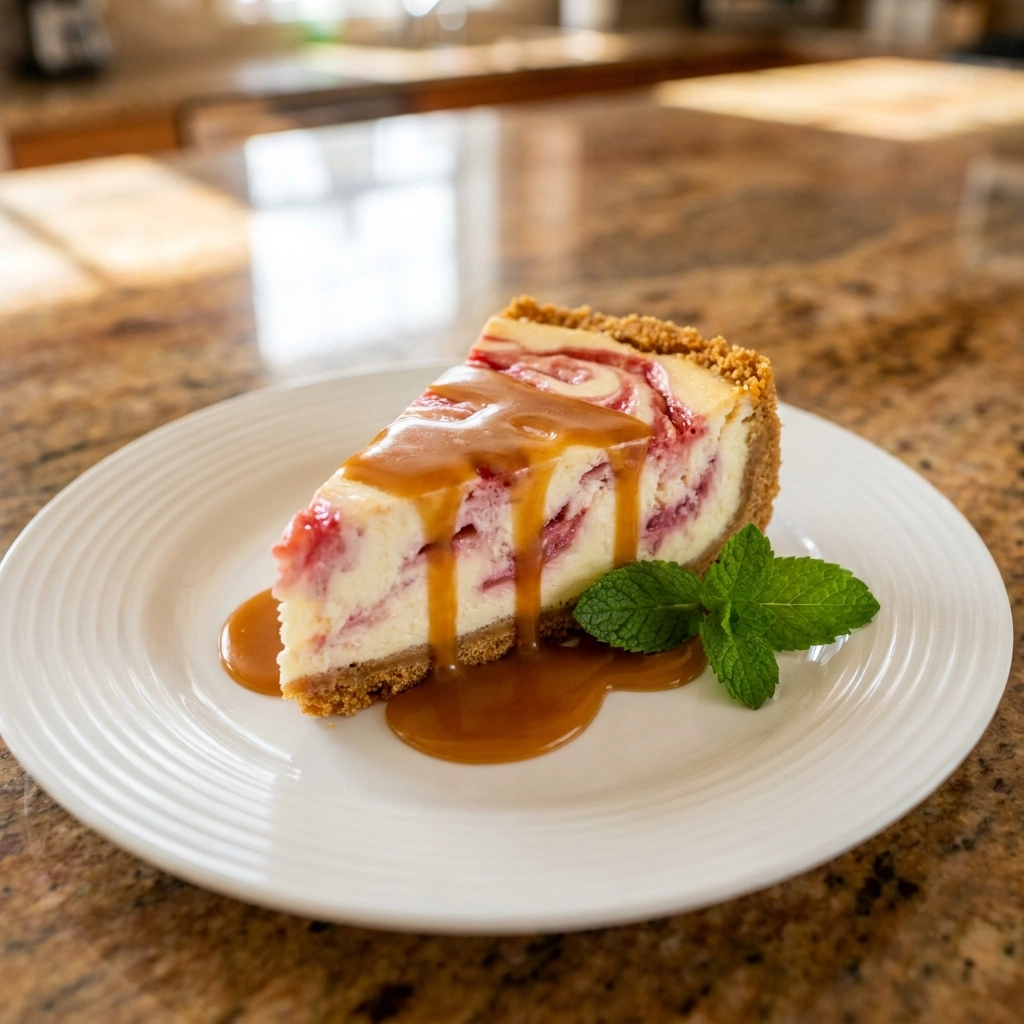 Ginger Swirled Rhubarb Cheesecake With Caramelized Topping | Spring Dessert Recipe