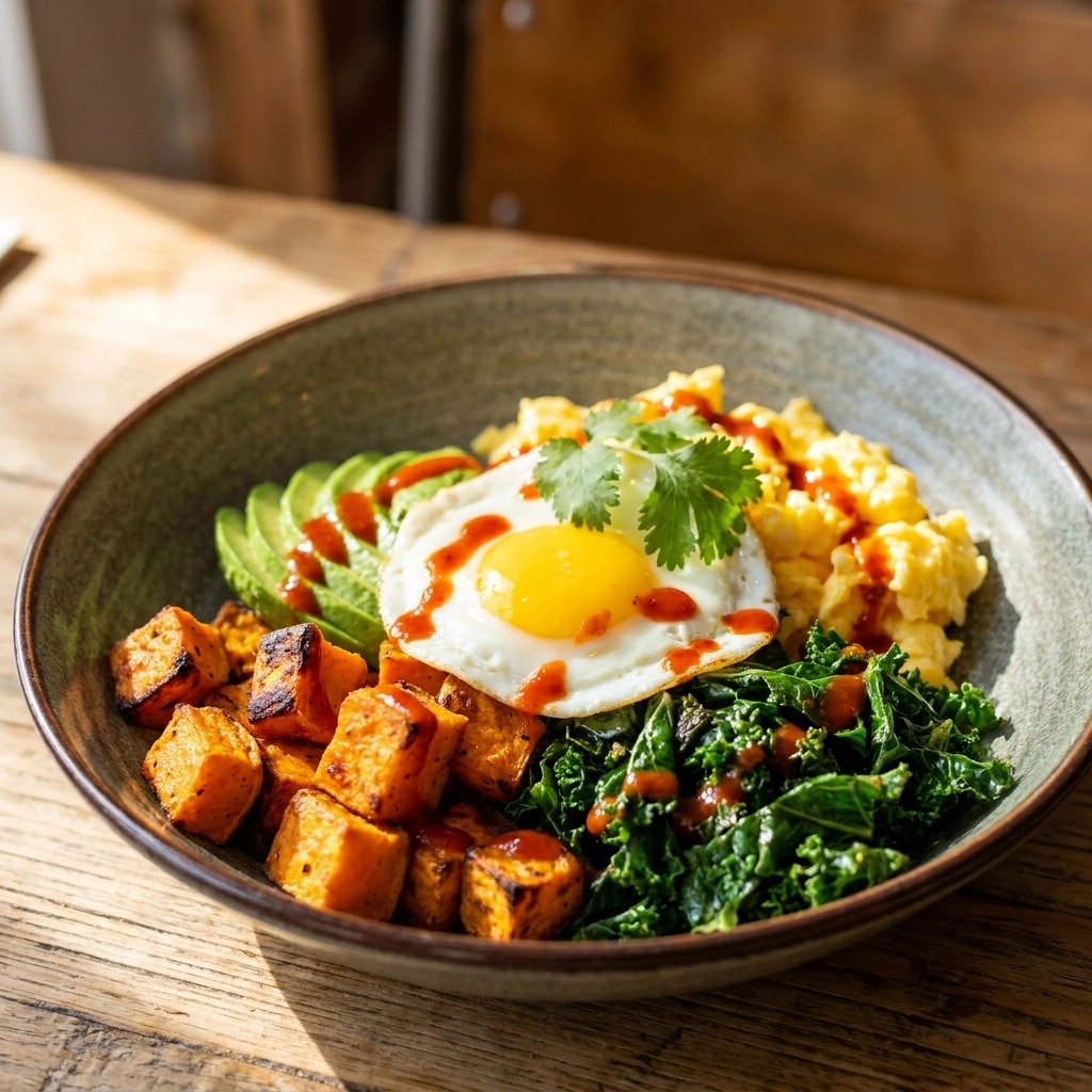 Breakfast Bowl Recipe With Turmeric Sweet Potato Cubes | Healthy Savory Breakfast