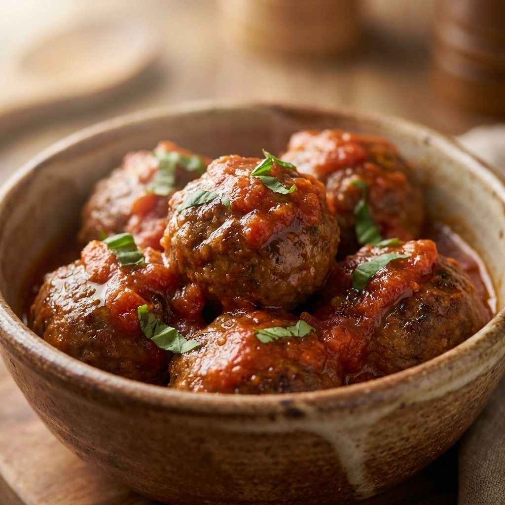 Crockpot Meatballs Recipe With Tomato Basil Blanket | Easy Slow Cooker Appetizer