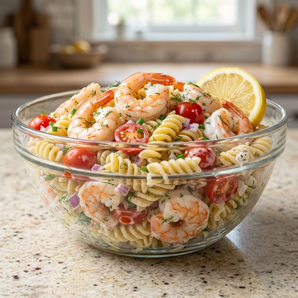 The Only Seafood Pasta Salad You Need for Your Next Potluck | Easy Shrimp Pasta Salad