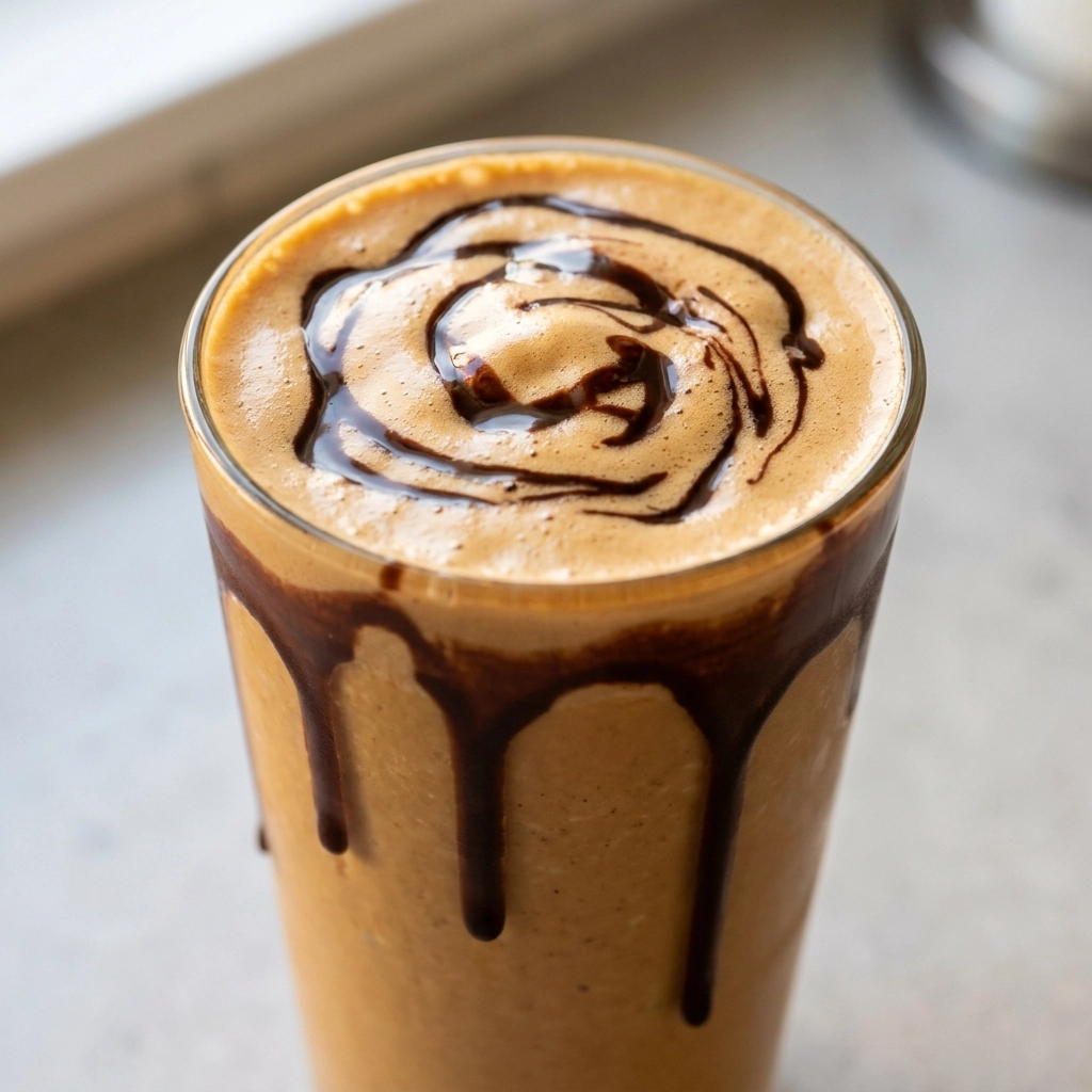 Peanut Butter Smoothie Recipe Tawny Blend With Cocoa Drizzle | High Protein Breakfast