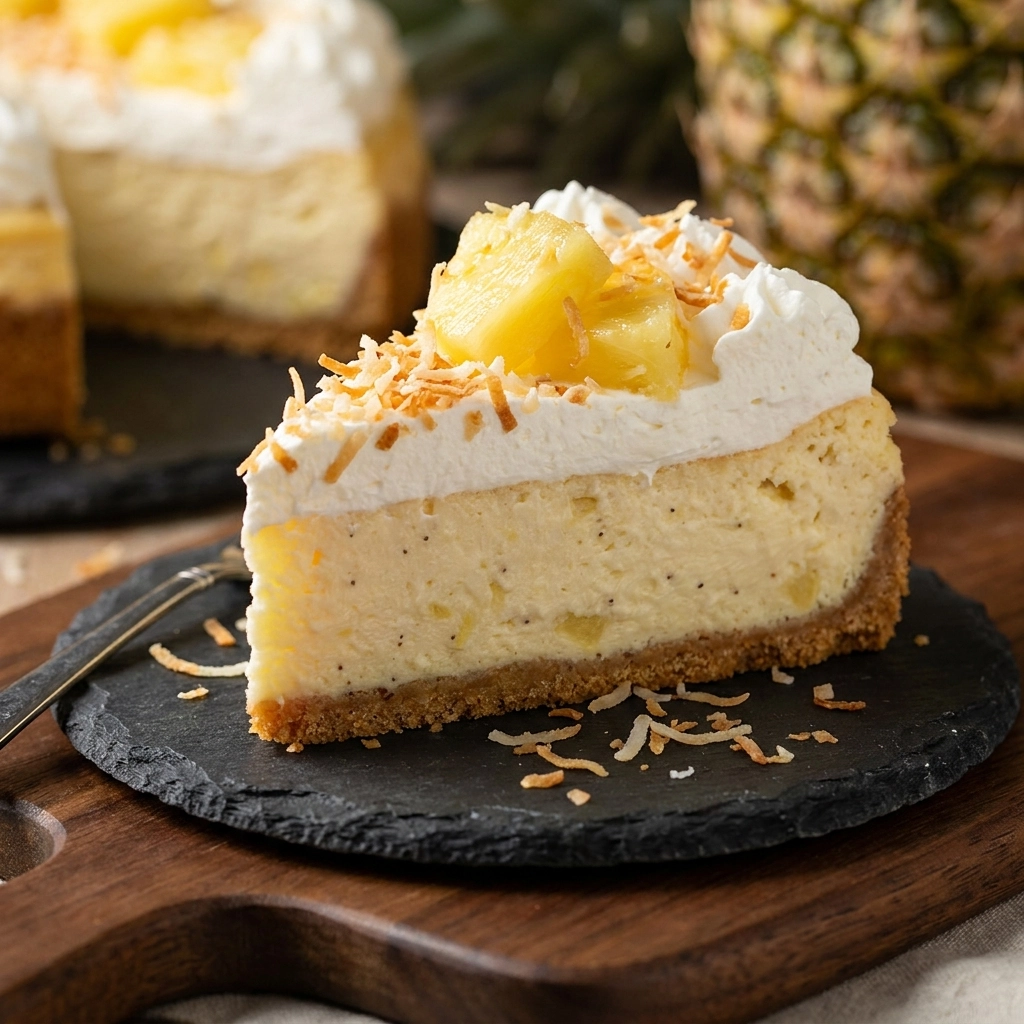 Sun-Drenched Coconut Pineapple Cheesecake: A Tropical Escape | Summer Dessert Idea
