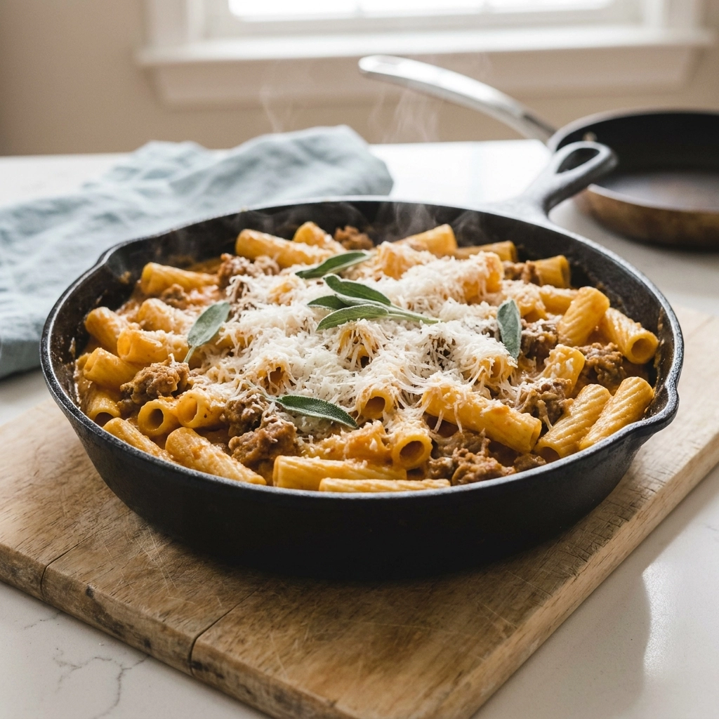 Irresistible Baked Ziti with Sausage and Pumpkin Recipe | Cozy Fall Pasta Bake