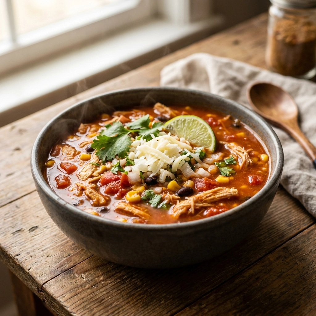 The Lazy Person's Guide to Slow Cooker Chicken Taco Soup | Easy Crockpot Dinner