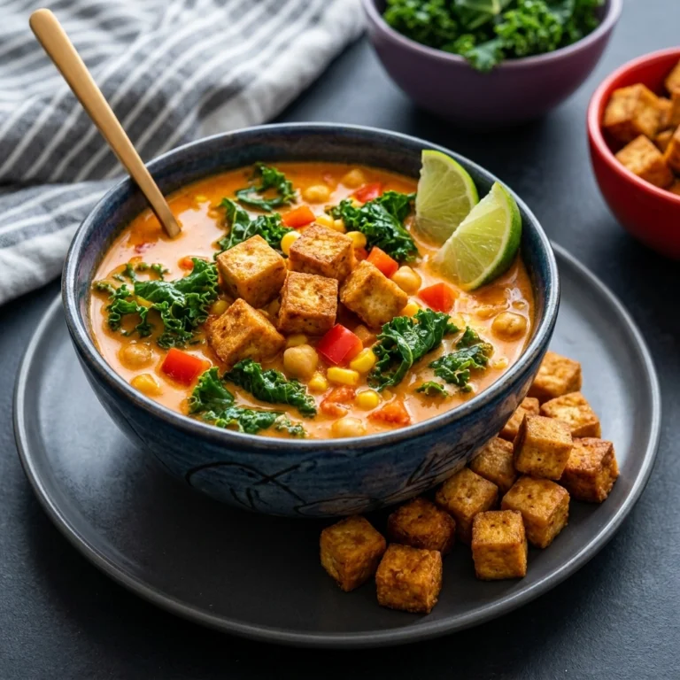 Creamy Coconut Curry Soup with Crispy Tofu | Easy Vegan Curry Soup Recipe
